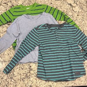 3 GAP Kids Long Sleeve Tees - Green, Blue, Gray Stripes